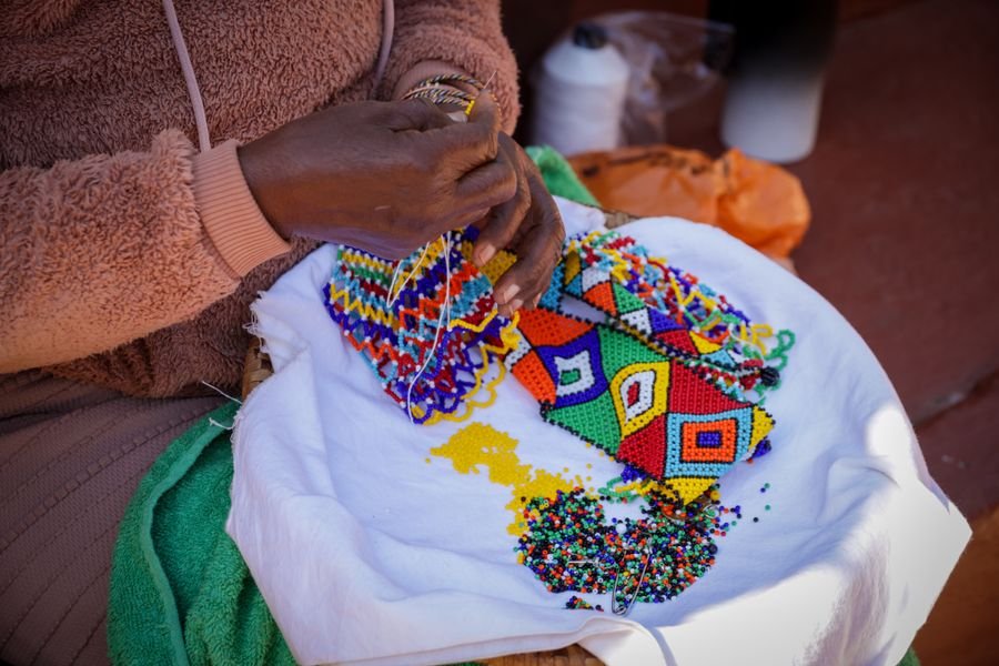 Colorful loom beadwork in progress